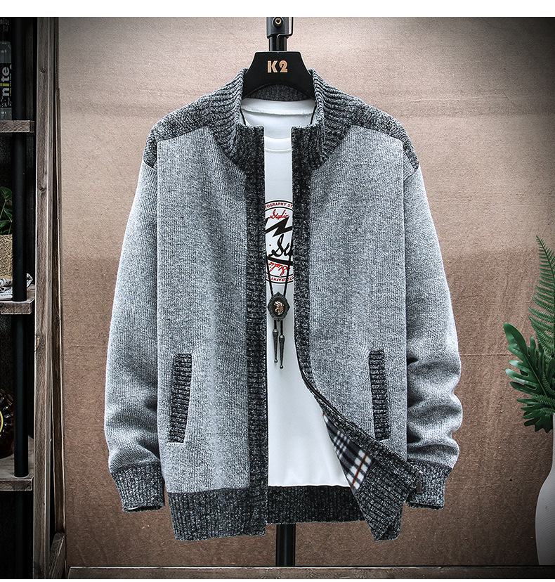 2023 Hierscht a Wanter nei Männer Samt verdickte grouss Gréisst Pullover Männer Stand-up Kraag Cardiganjacket_voghion.com