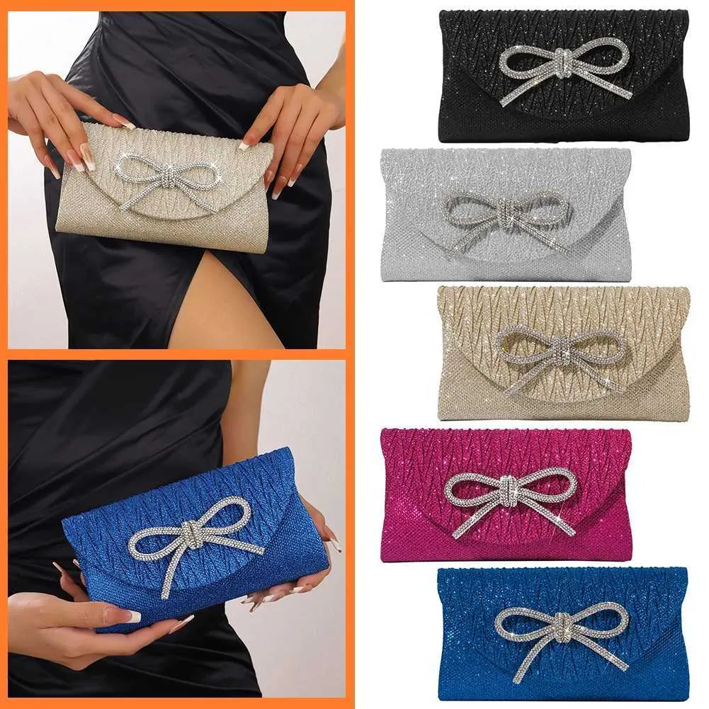 Elegante pochette con fiocco in cristallo scintillante da donna, con busta, per cena, sera, matrimonio, festa, ballo, portafoglio Y241019_voghion.com