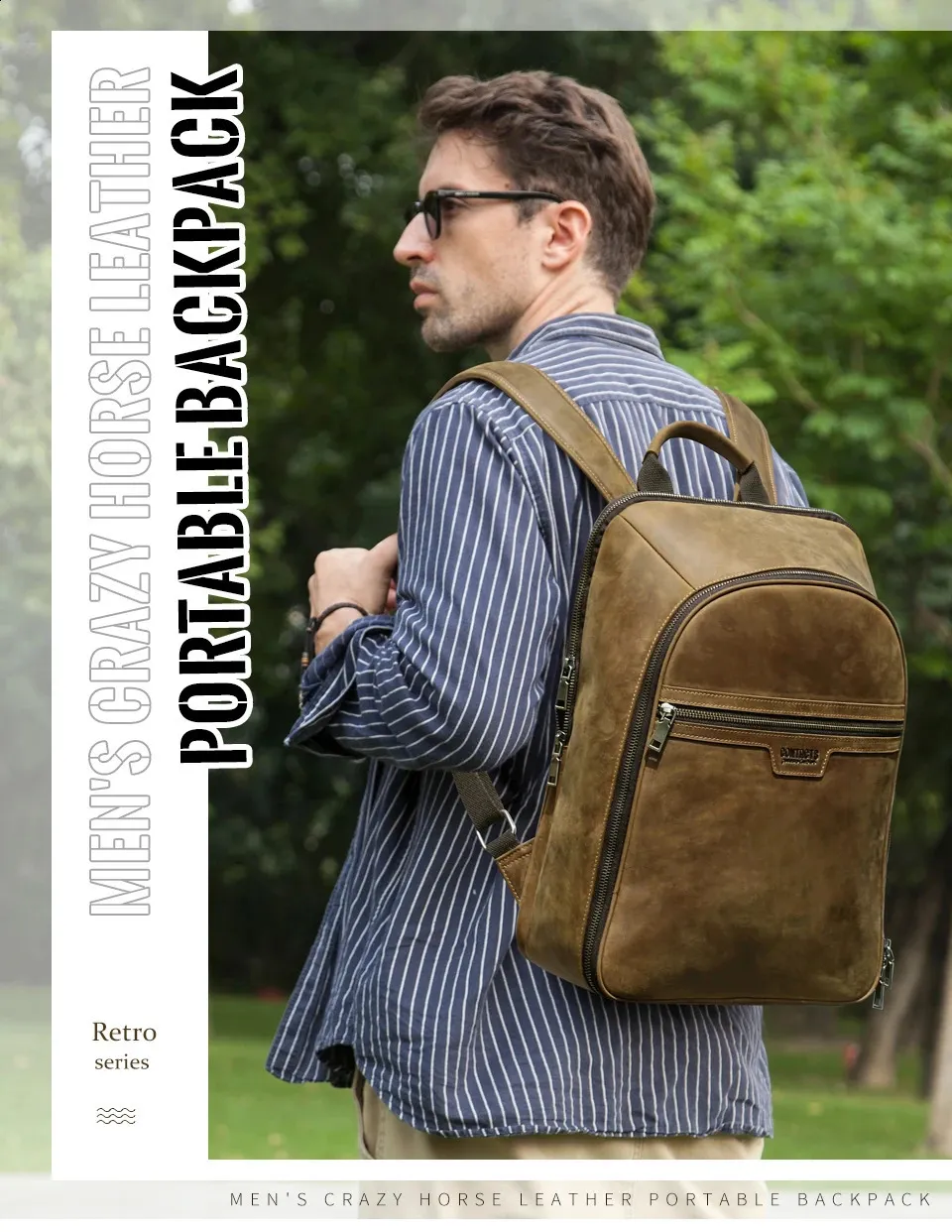 Retro Leather Laptop Backpack For Men Large Capacity Travel Bag_voghion.com