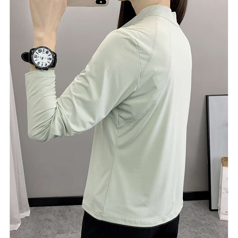 Maglietta sportiva da donna per la primavera e l'estate, leggera ed elastica, traspirante, con collo alto, a maniche lunghe._voghion.com