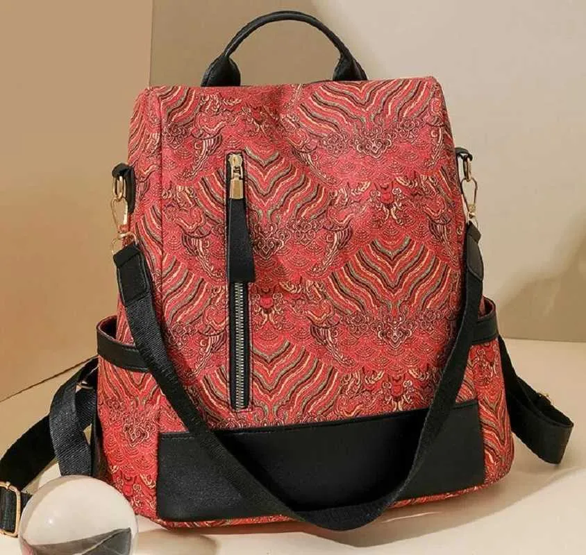 Neue Damenmode bedruckte große Kapazität Doppel-Schultertaschen Totes Diebstahlsichere Reiserucksäcke Lässige Umhängetasche_voghion.com