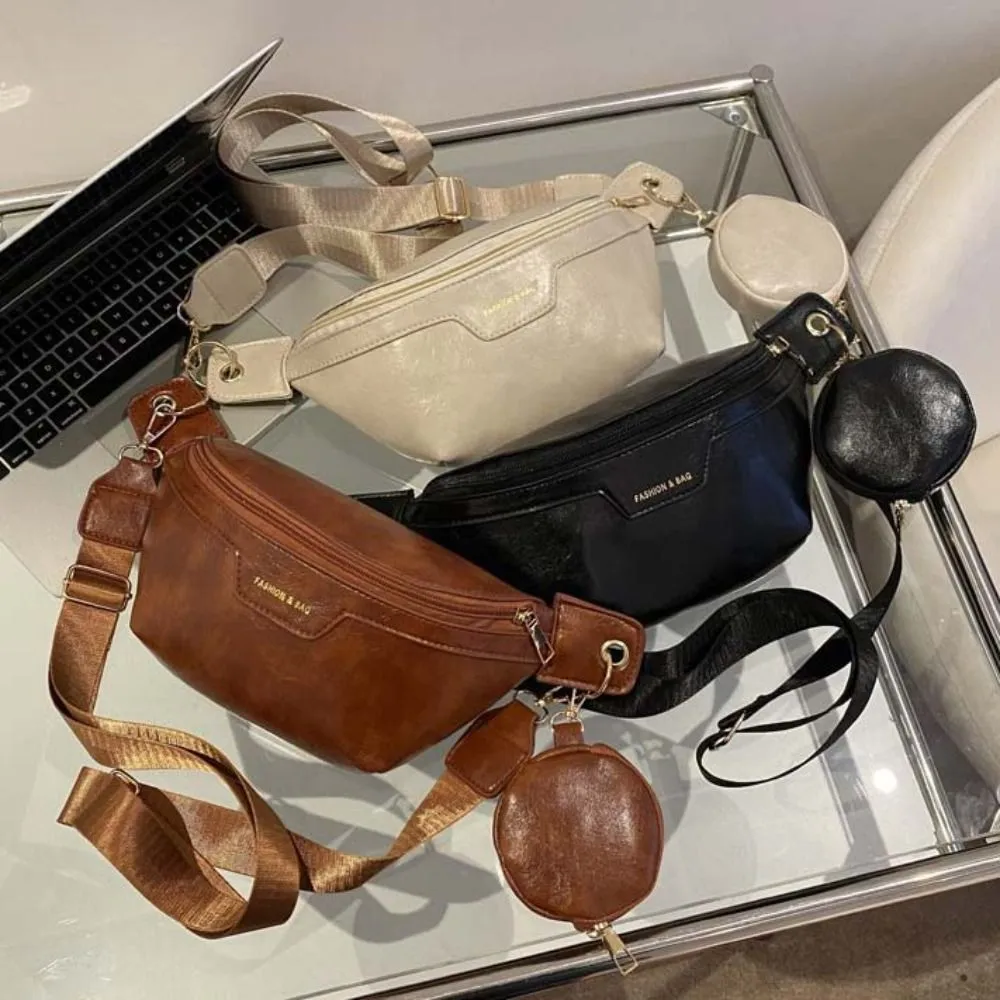 Marsupio da corsa di grande capacità, stile coreano, con portamonete e tracolla a mezzaluna, in PU, di design, per studenti_voghion.com