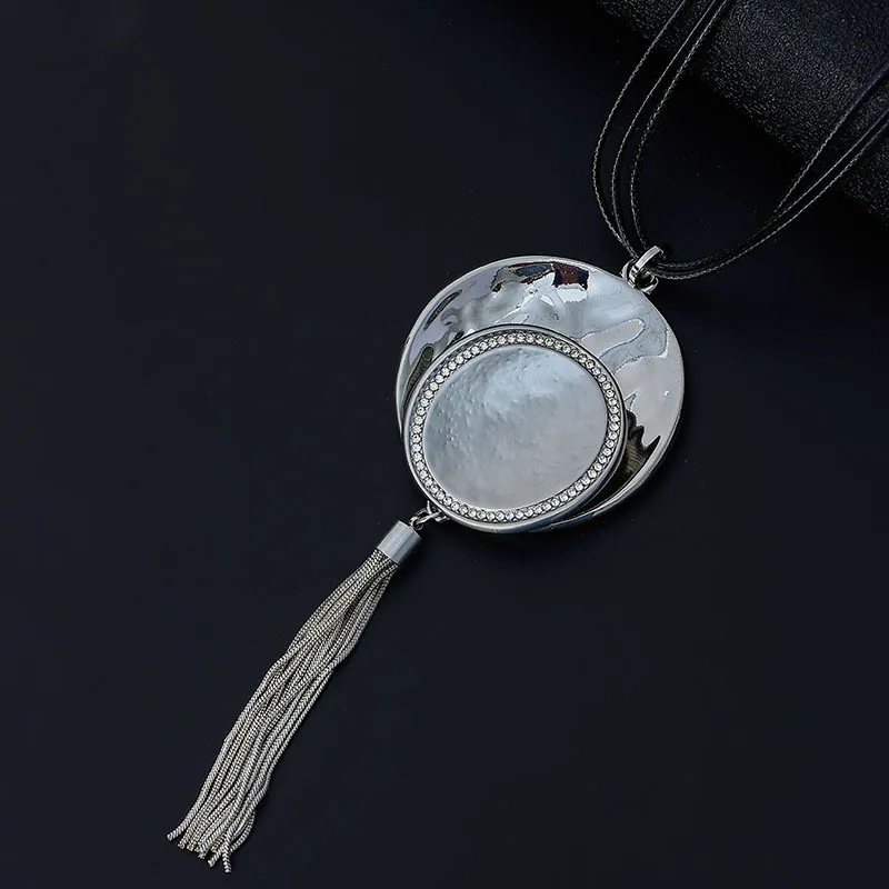 Collares colgantes con borlas redondas geométricas retro, collar con personalidad, cadena larga para mujer, joyería para el cuello_voghion.com