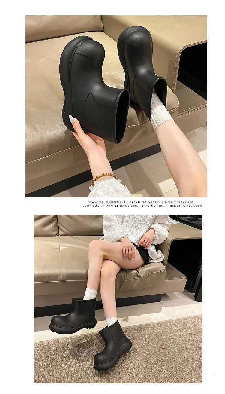Módní dámské úzké roztomilé venkovní nepromokavé holínky s tlustou podrážkou z EVA, jednoduché a praktické 241031_voghion.com