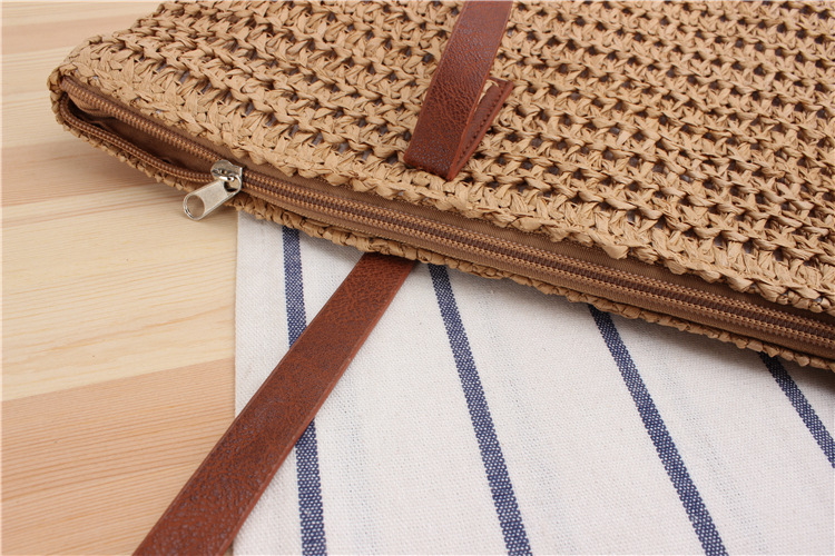 Borsa a tracolla singola in paglia intrecciata semplice e tinta unita, borsa intrecciata per pendolarismo quotidiano, tempo libero, vacanza, borsa da donna_voghion.com