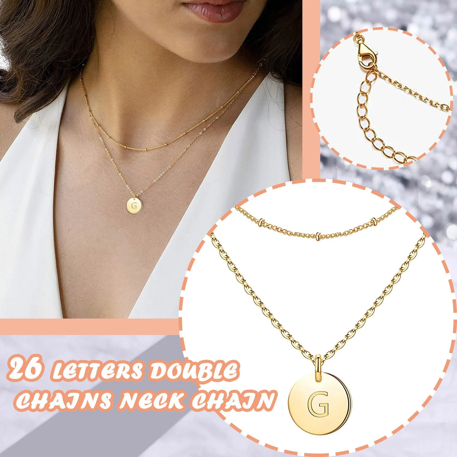 Collane con ciondolo 26 lettere circolari a doppio strato iniziali nome collana alfabeto per donna colore dorato catena clavicola_voghion.com