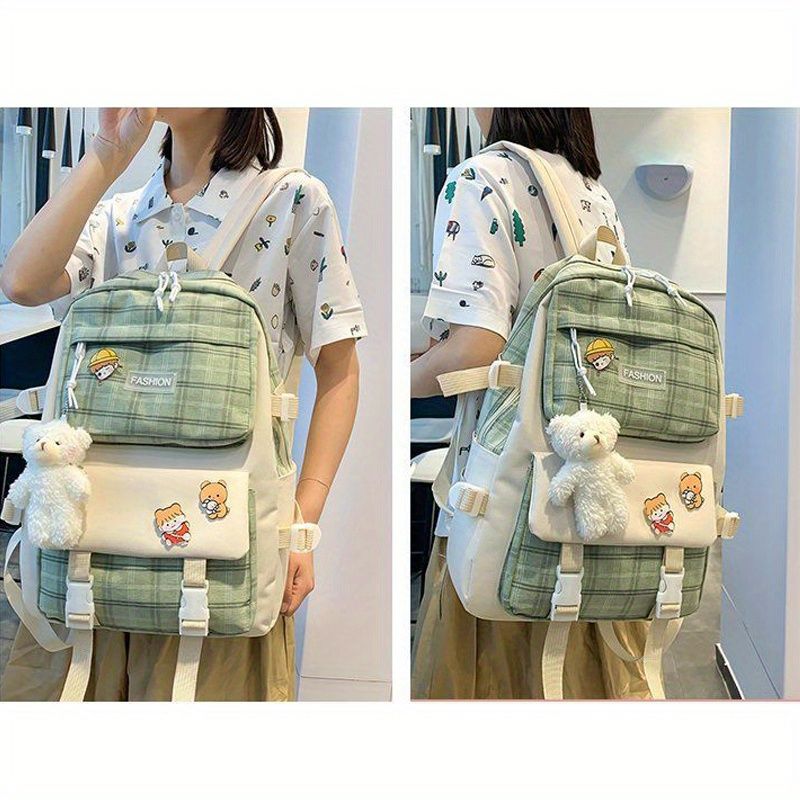 Zaino in tela alla moda di grande capacità, con ciondolo a forma di orso, grazioso zaino casual_voghion.com
