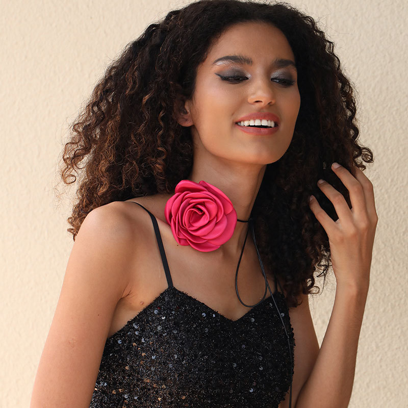 Handmade Fabric Flower Strap Necklace Sexy and Pure Desire Korean Wax Neckchain Choker Collar for Women_voghion.com