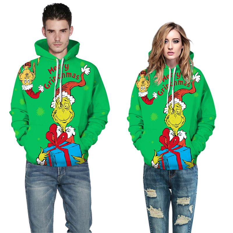 Women's Clothing Grinch digital printing couple wear trendy loose casual hooded sweatshirt_voghion.com