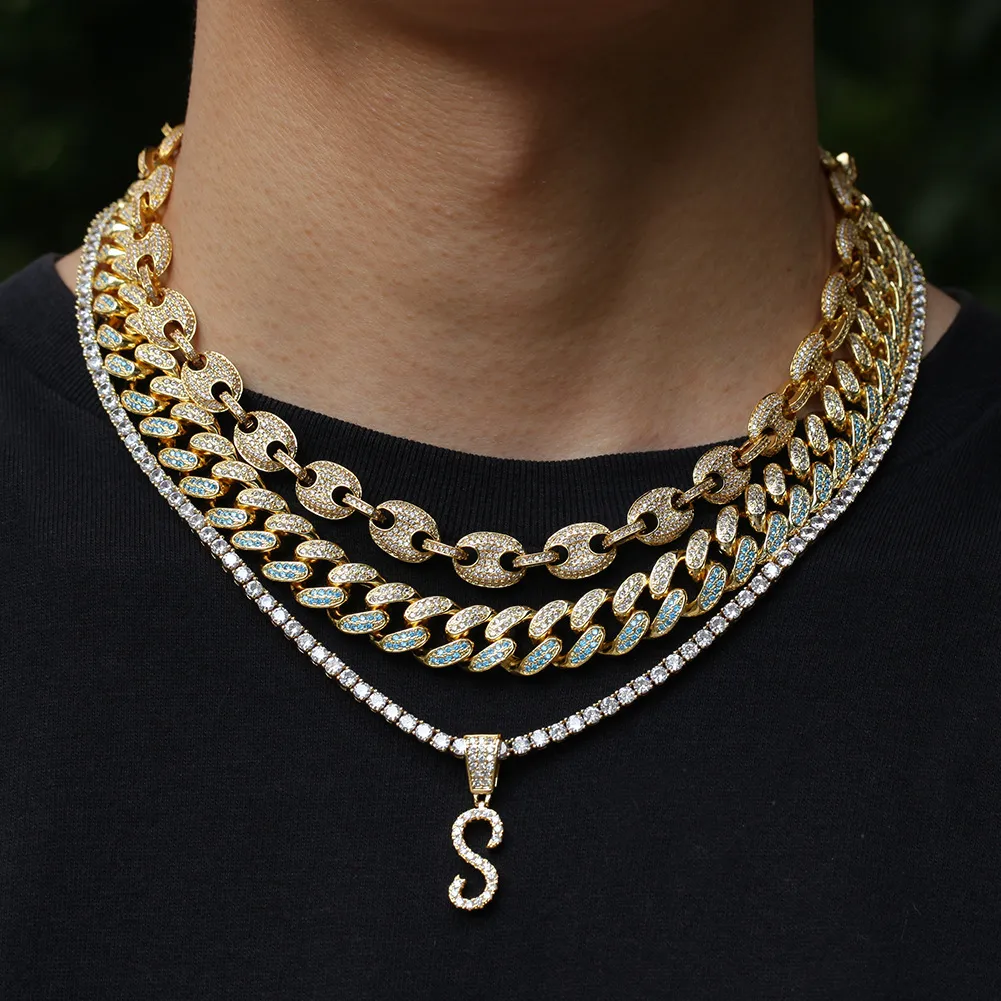 New Fashion personalized Gold Bling Diamond Cursive A-Z Initial Letters Custom Name Pendant Necklace DIY Letter Jewelry_voghion.com