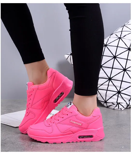 Scarpe da ginnastica da donna alla moda con cuscino d'aria, sportive, in pelle PU, blu, bianche e rosa, da passeggio e da jogging, da donna_voghion.com