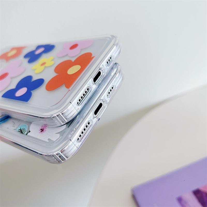 Blommigt genomskinligt telefonskal för iPhone 15 14 Plus 13 12 11 Pro Max stötsäkert silikon mjukt TPU bakstycke_voghion.com