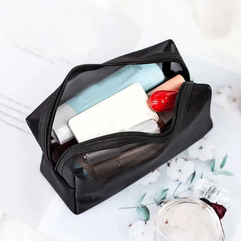 Organizer da viaggio con cerniera per trucco da donna, in rete trasparente, Y241023_voghion.com