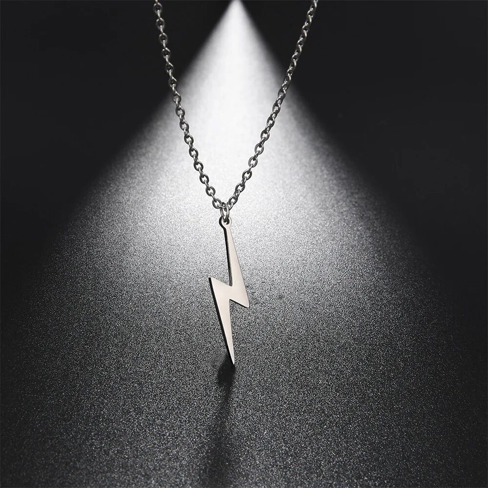 Collier pendentif éclair en acier inoxydable pour femme et homme_voghion.com