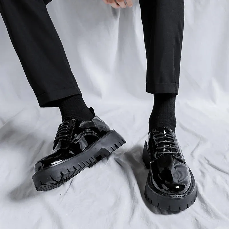 Chaussures en cuir à semelle haute pour homme, style décontracté, style japonais, Haruku, style coréen, streetwear, mode, affaires, mariage, 240614_voghion.com