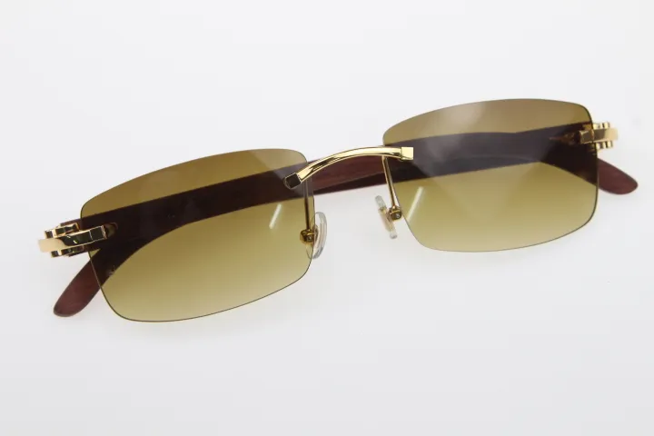 Rimless Wood Frame Men Sunglasses For Driving And Outdoors_voghion.com