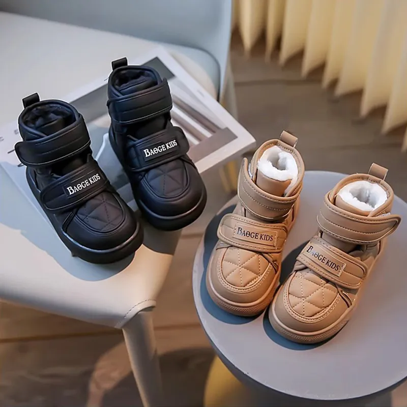 Kids Winter Boot for Boys Girls Leather Plush Warm Snow Boots Toddler Soft Soled Youth Children Cotton Shoes Sizes_ecoleips.com