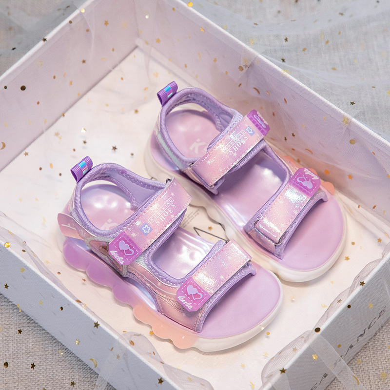 2024 Sandali da ragazza primaverili in pelle artificiale da spiaggia con velcro in gomma rosa viola stile principessa scarpe per bambini dei cartoni animati_voghion.com