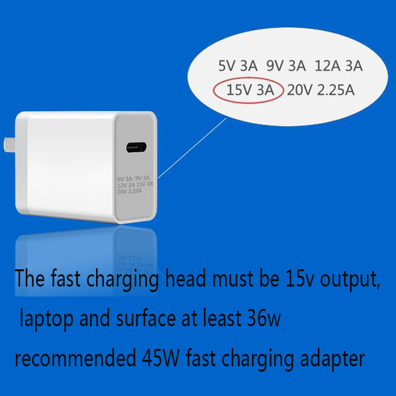USB Type C PD 15V Power Charger Adapter Converter Charging Cable for Microsoft Surface Pro 7/6/5/4/3/GO/BOOK Laptop 1/2_voghion.com