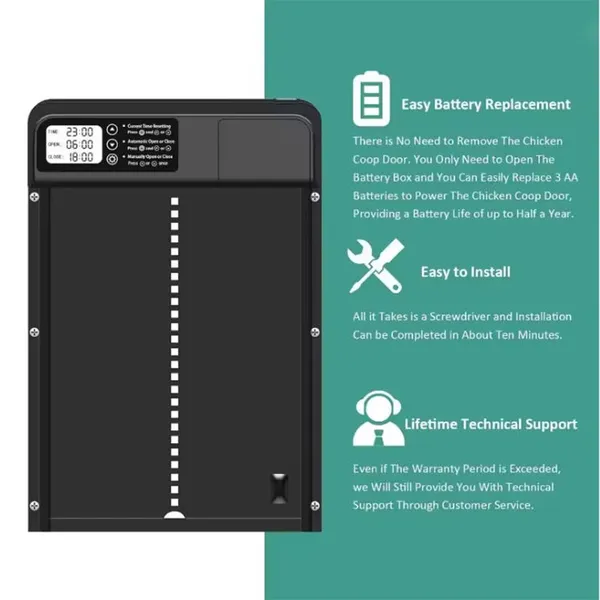 Apriporta automatico per pollame con alimentazione solare, design resistente in alluminio._voghion.com