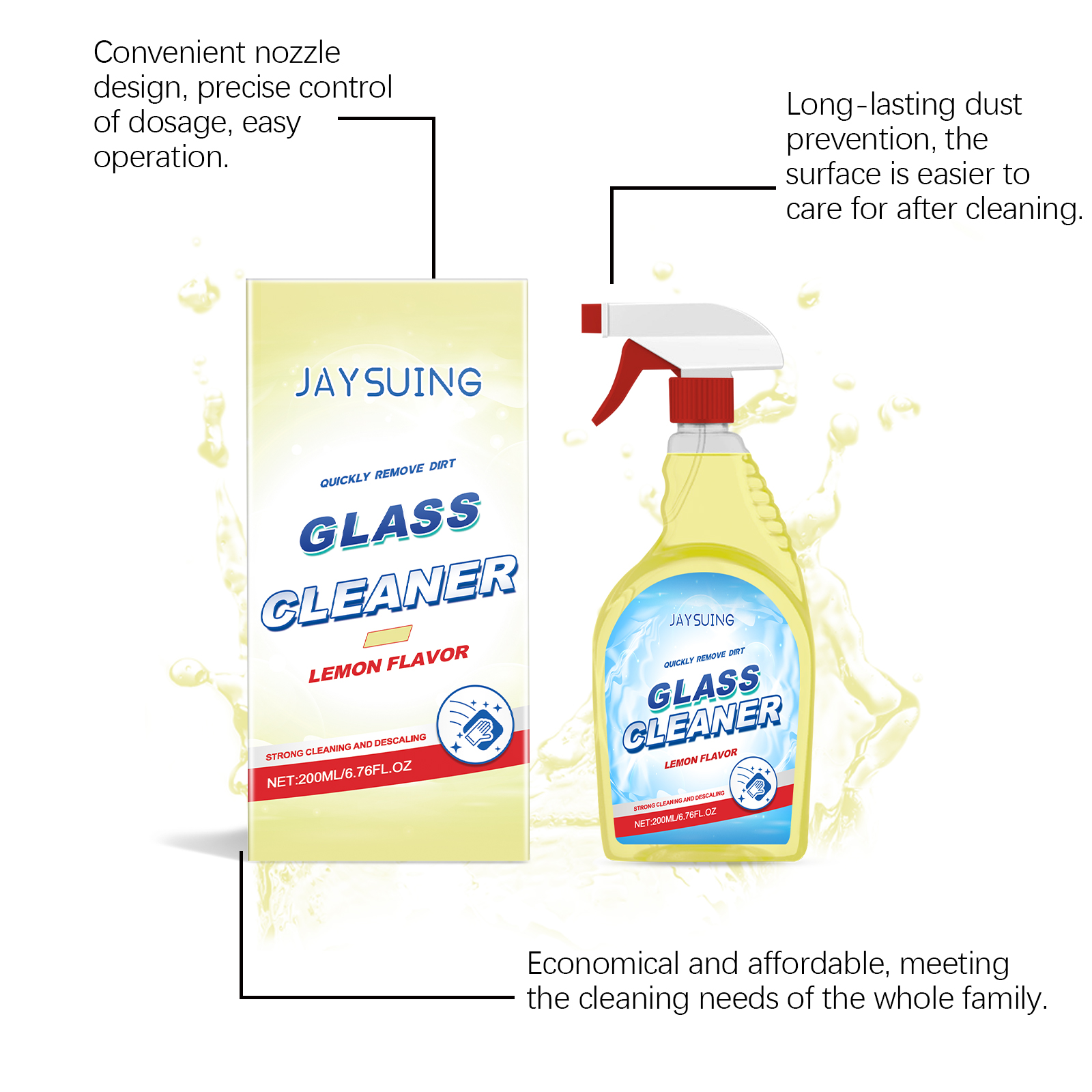 Jaysuing Lemon Flavored Glass Decontaminating Cleaner Cleans Glass Stains Dust And Descaling Household Cleaner_voghion.com