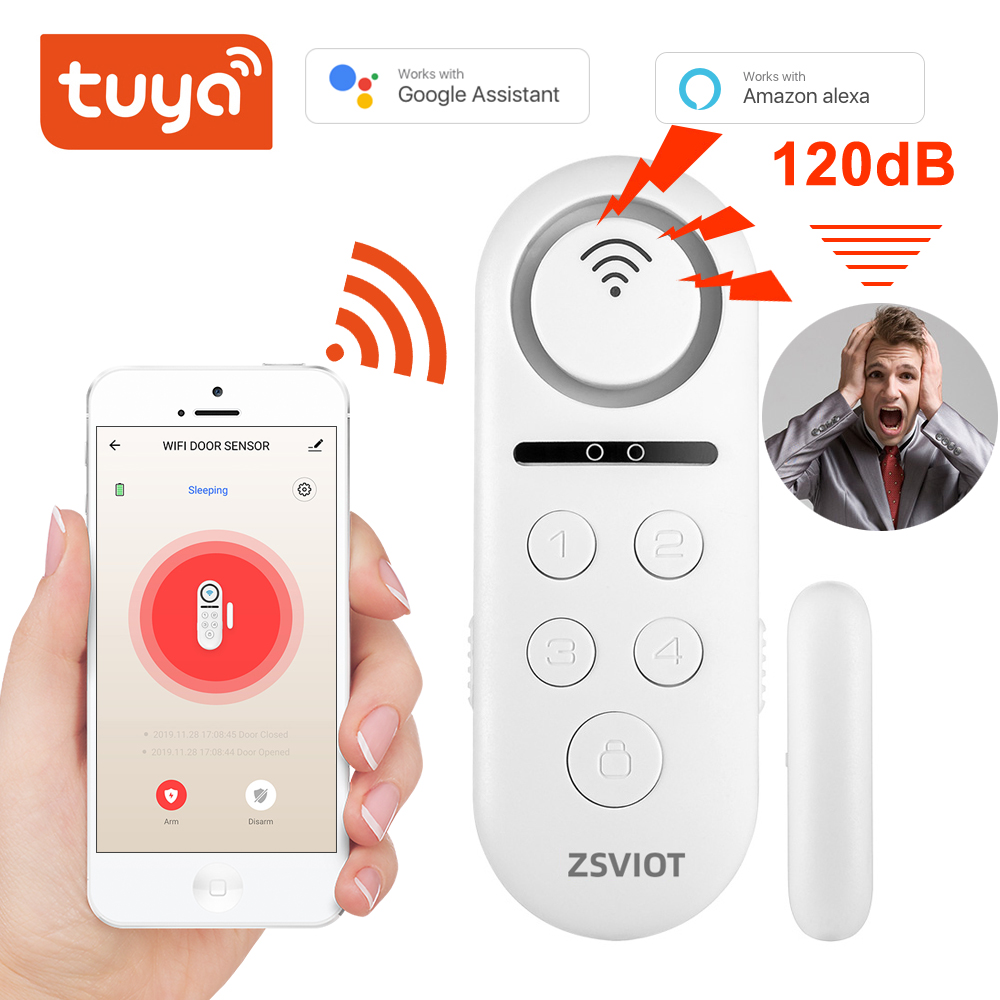 Tuya WiFi Door sensor Build-in buzzle wireless Magnetic window detector Magnet switch open alarm smart life App Alexa Google_voghion.com