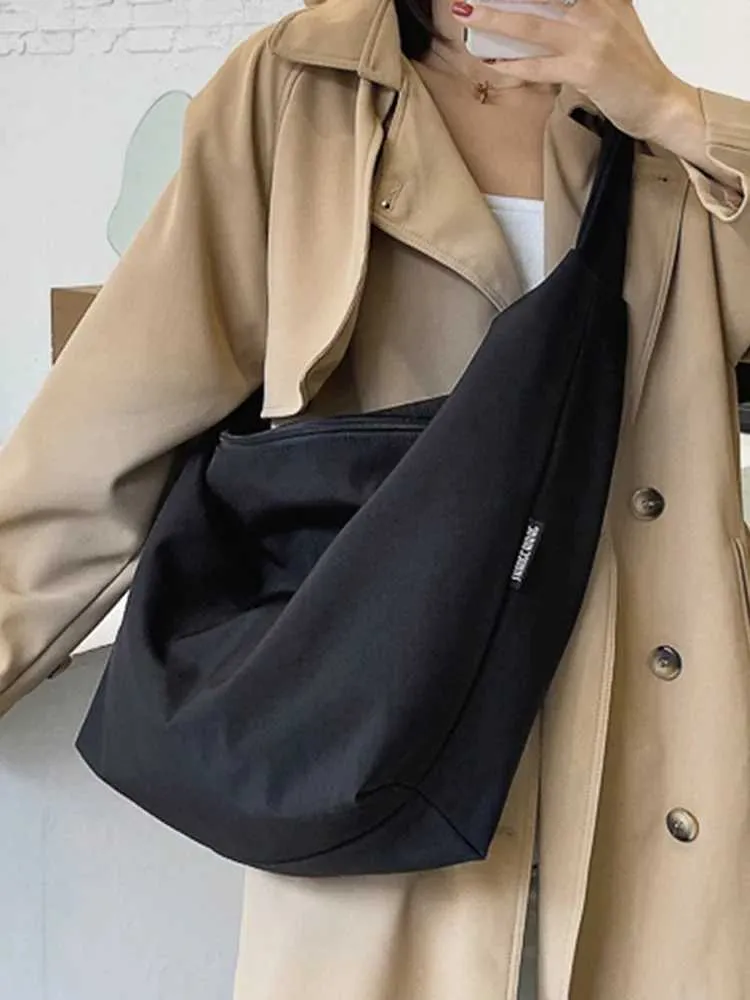 Schultertasche Große Kapazität Fem Handtasche Lässig FI Tragbare Feste Farbe Einfache Leinwand Elegante Wochenende Schultern Y241109_voghion.com
