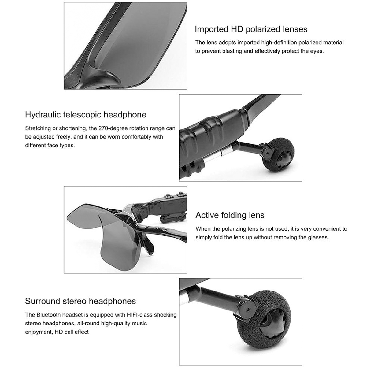 Wireless Bluetooth 5.0 Sunglasses Headset Polarized Smart Glasses Call Earphones_voghion.com