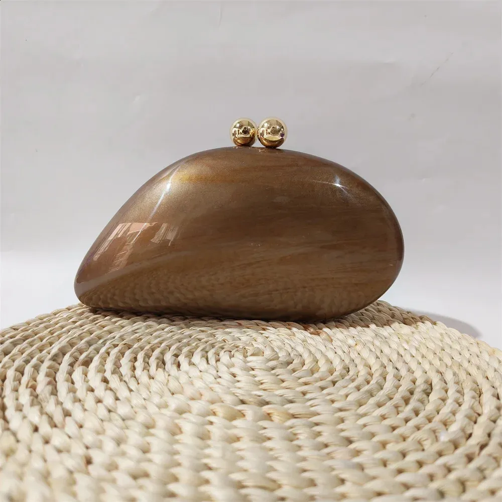 Nieregularne Dumpg Solid Brown Coffee Akrylowe Pudełko Sprzęgła Koralikowe Uchwyty Torebki Damskie Ramię Wieczorne Imprezy Plażowe_voghion.com