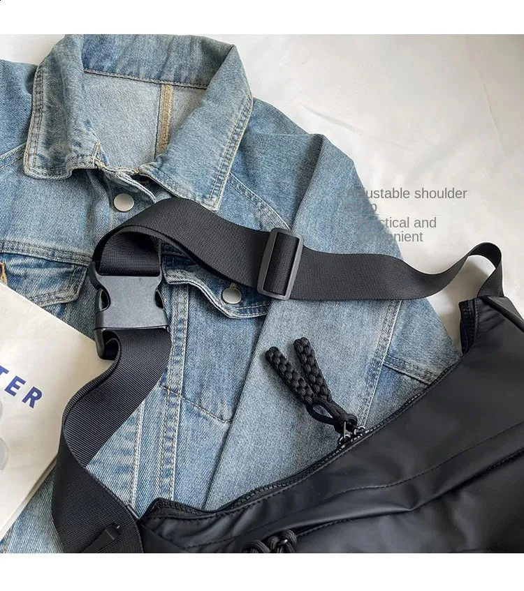 Borsa a tracolla in nylon alla moda, stile punk, tinta unita, grande capacità, multistrato, versatile, con arricciatura_voghion.com