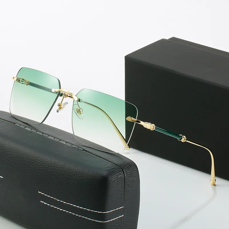 Rimless Square Sunglasses For Men Designer Luxury Gradient Blue_voghion.com