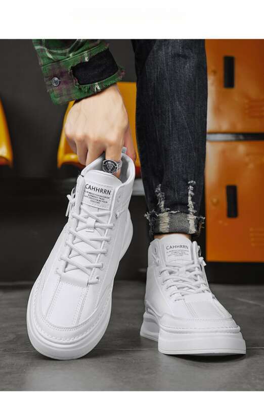 Neue, hoch geschnittene, modische Freizeitschuhe für Herbst und Winter, trendige Martin-Kurzstiefel mit dicker Sohle und rotem Mesh-Gummiband_voghion.com