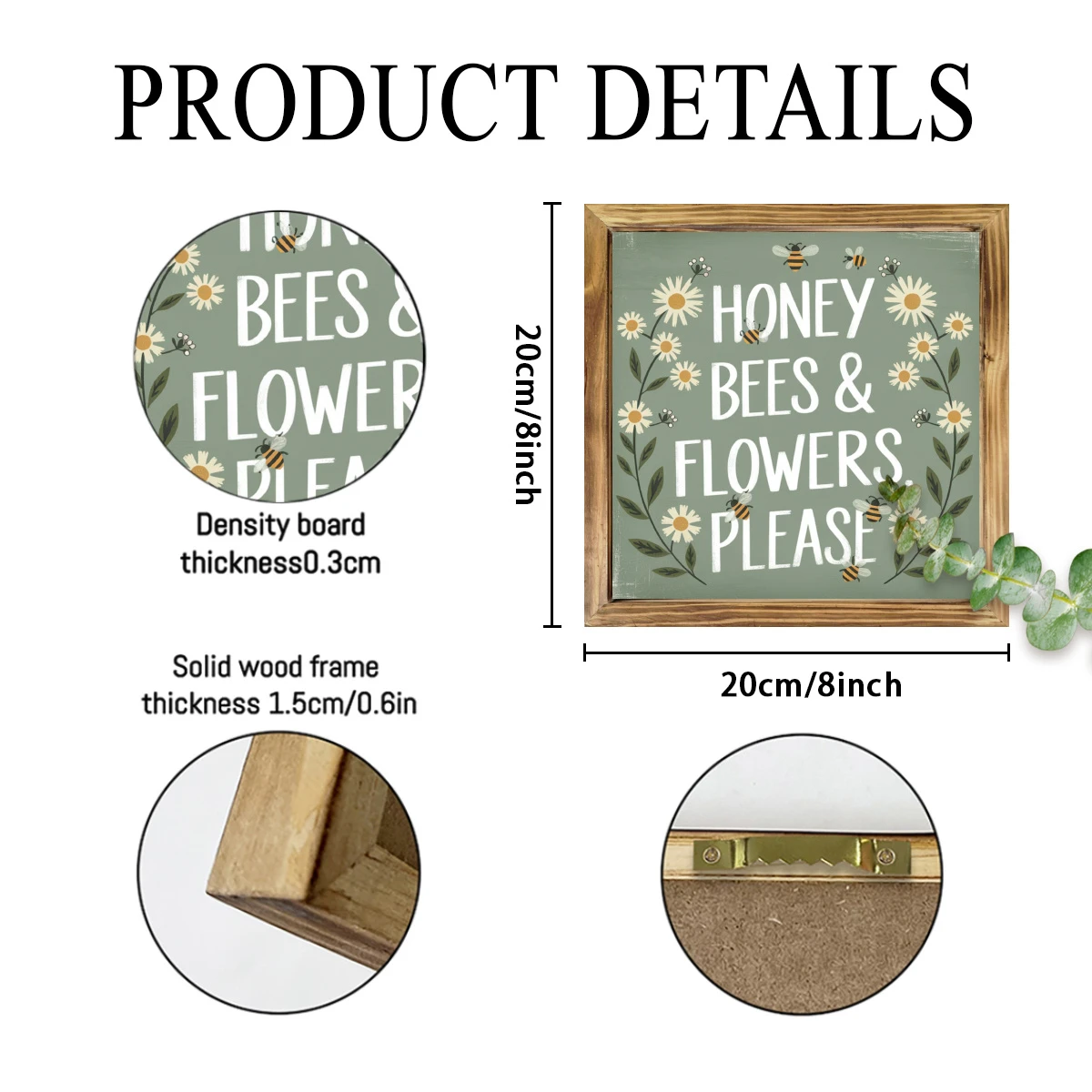 "8x8" 'Honey Bees & Flowers, Please' Wood Sign - Rustic Farmhouse Wall Art For Living Room, Entryway | Playful Easter Gift_voghion.com
