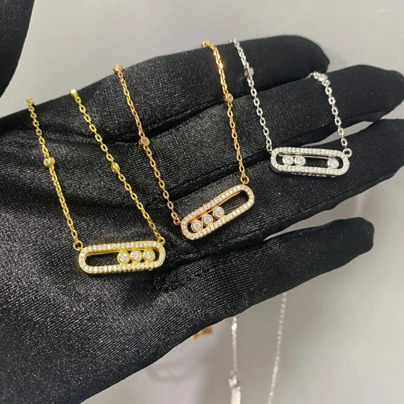 Chaînes Bijoux de luxe Collier en argent sterling avec 3 diamants Incrusté de mode Amovible_voghion.com