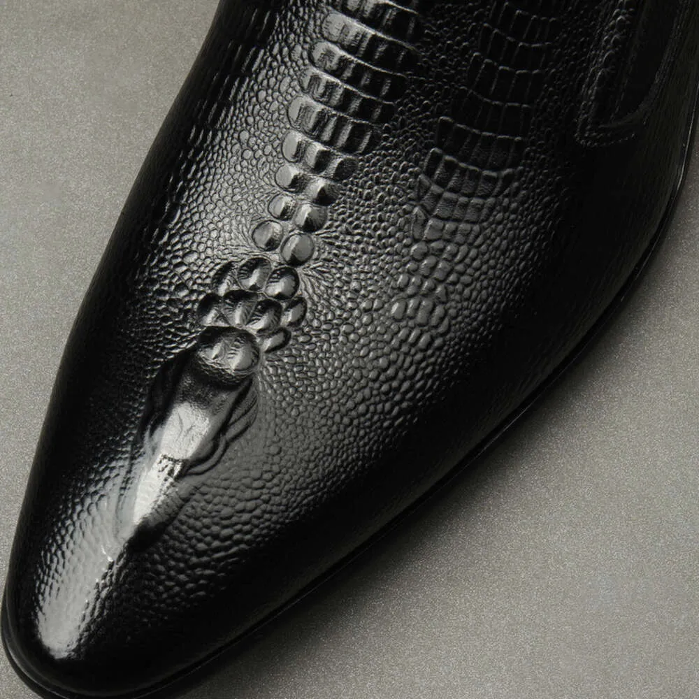 Breathable Leather Shoes For Men Patterned Crocodile Business_voghion.com