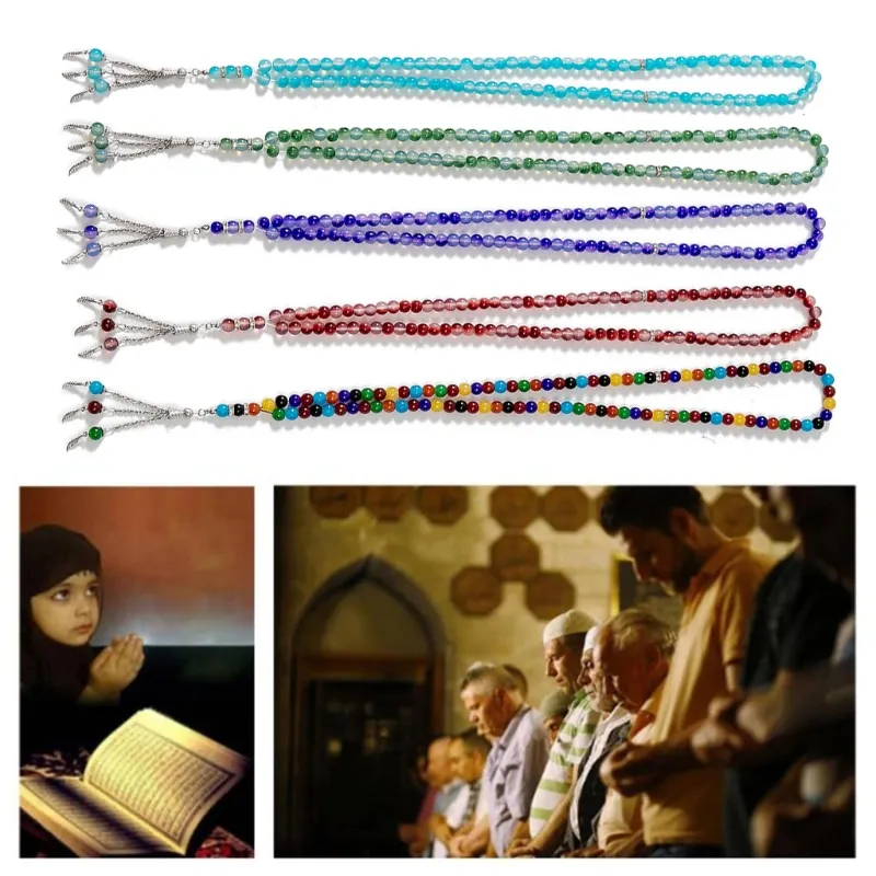 Anhänger Halsketten Y4QB Muslim Rosenkranz 8mm Tasbeeh Gebetsperlen 99 Buntes Harz für_voghion.com