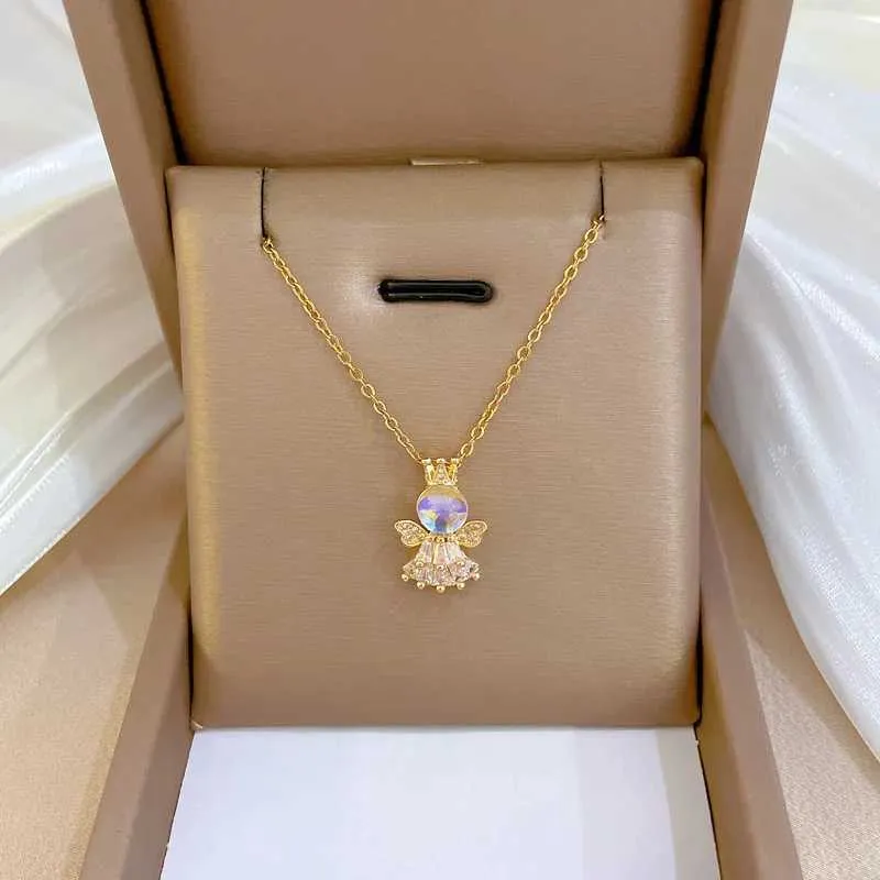 Collana girocollo con catena in acciaio inossidabile, ciondolo a forma di cuore con corona in stile gotico, colore oro, per donne_voghion.com