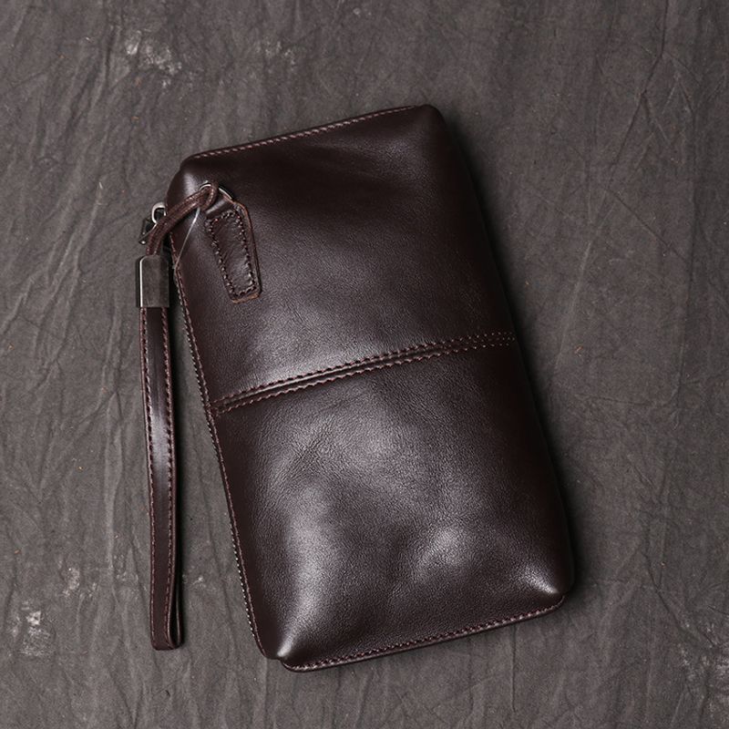 Hochwertige neue Herrenhandtasche Leder, lange Geldbörse weichem Leder für Damen, modische Handytasche aus Rindsleder,_voghion.com
