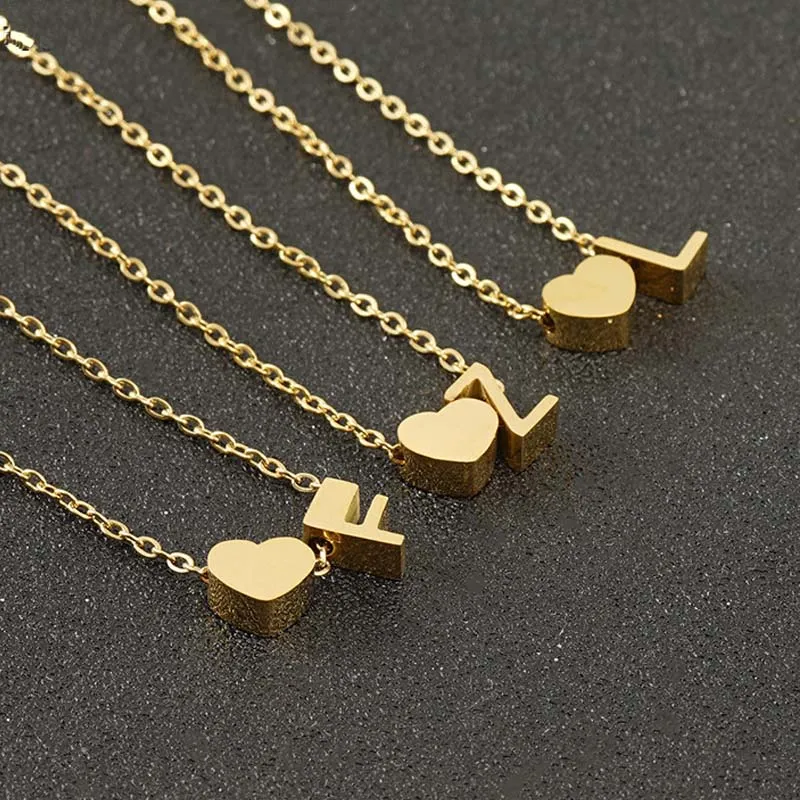 Fashion designer for woman tiny heart love choker gold sier color letter necklace jewelry custom chain_voghion.com