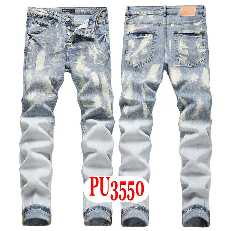 New JEANS Chino Pants Pant Men's Trousers Stretch Close-fitting Slacks Washed Straight Skinny Embroidery Patchwork_mkmklike.com