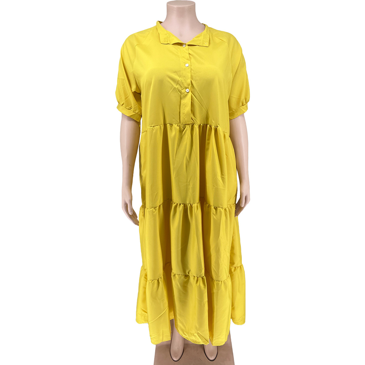 Abito con risvolto casual con bottoni alla moda da donna taglie forti_voghion.com