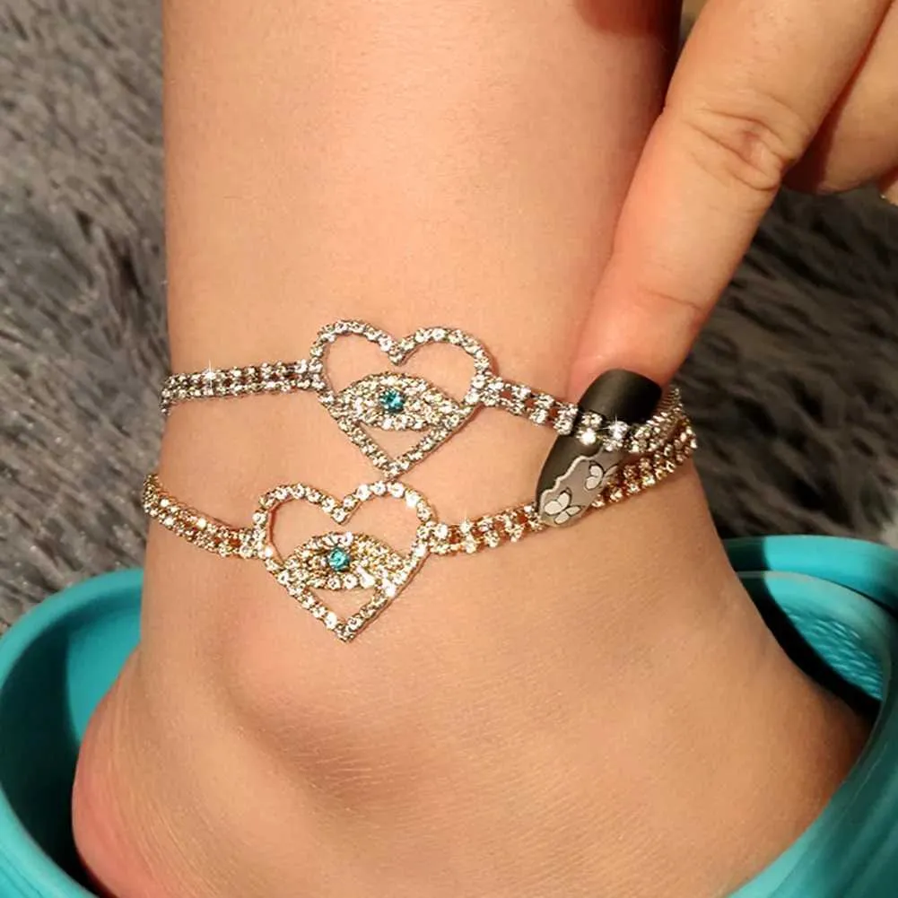 Enkelbandjes Flatfoosie Fashion Evil Eye Crystal Ketting Dames Goud Sier Water Diamant Tennis Enkelband Blotevoetenketting_voghion.com