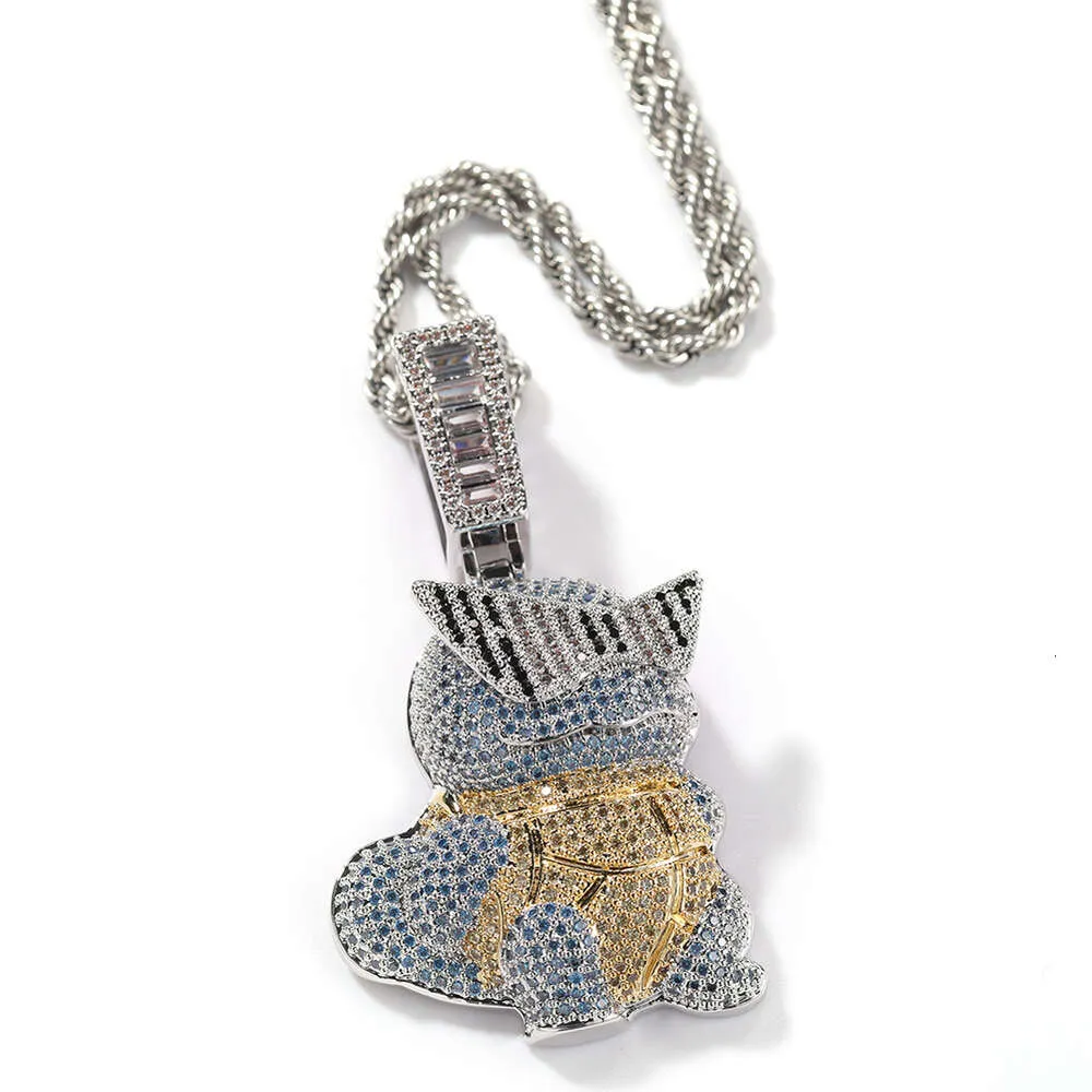 Collana con ciondolo a forma di tartaruga Jeannie dei cartoni animati hip hop, con ciondolo a forma di catena e personalità, con diamanti taglio brillante, in oro e argento sterling._voghion.com
