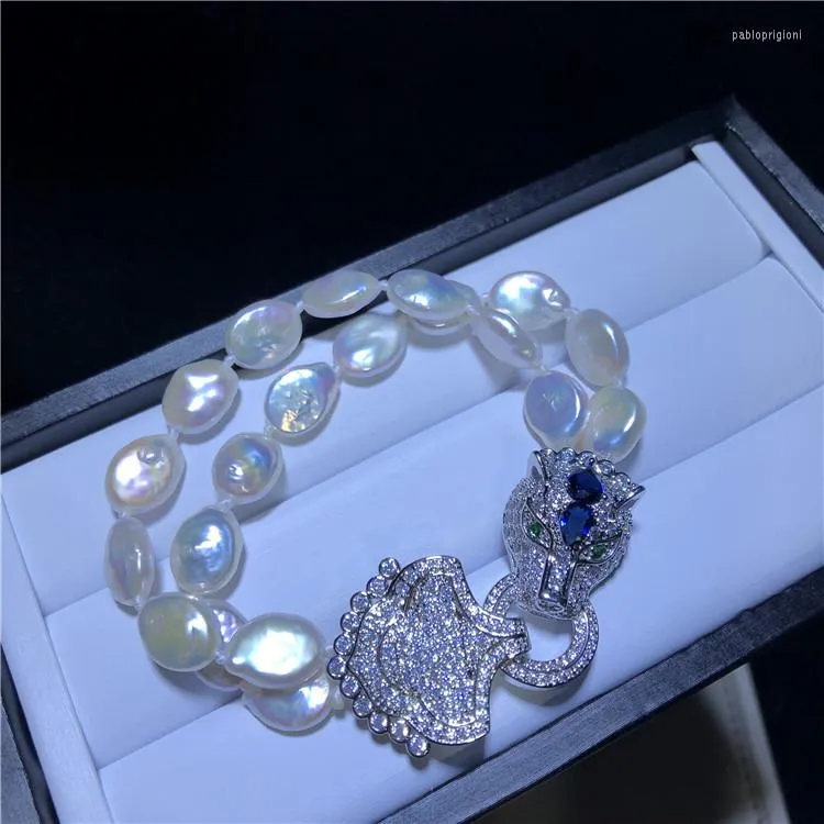Link Bracciale Leopard Design Chiusura Keshi Bracciale Perle Naturali Acqua Dolce Doppio Filo Gioielli Moda Fidanzata_voghion.com