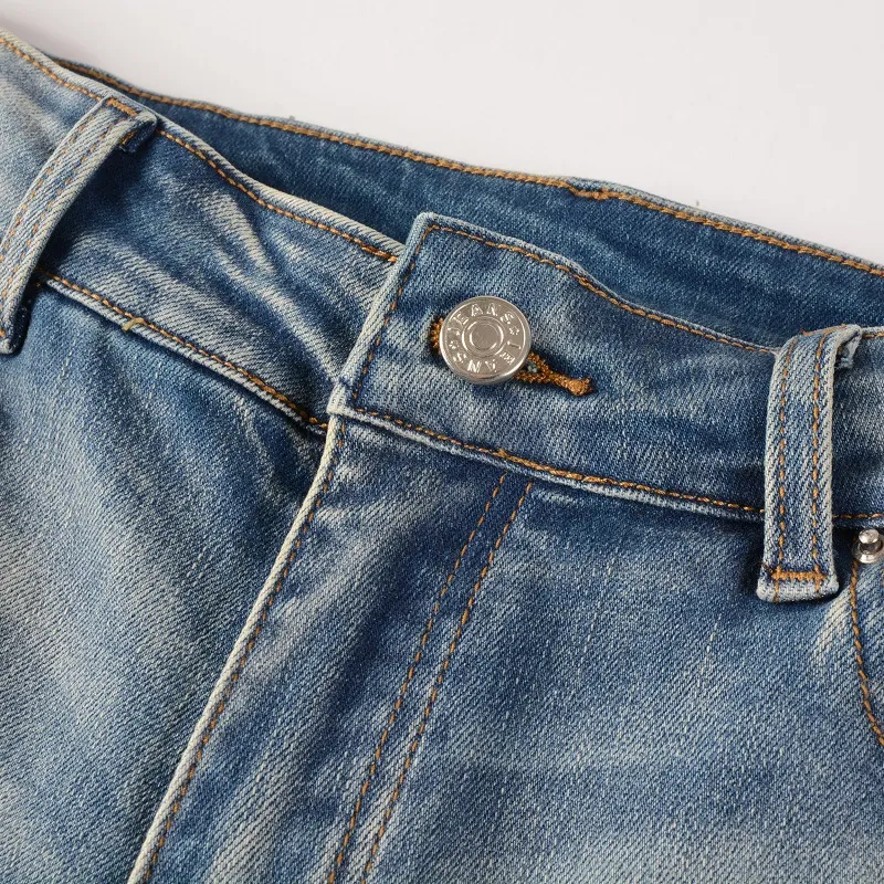 Men's Jeans Light Blue Embroidered Snake Patchwork High Street Stretch Distressed Slim Fit Ripped Men_mkmklike.com