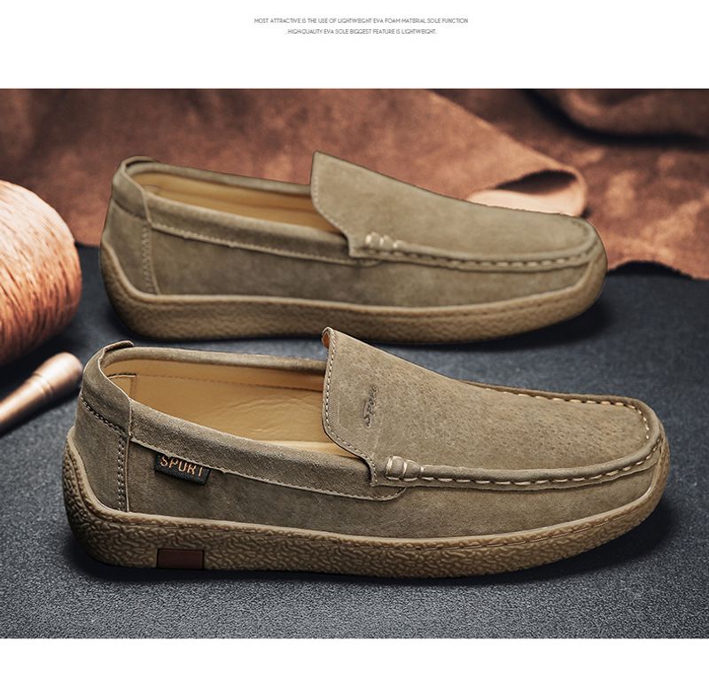 Men's Spring New British Style Lazy Kick on Lefu Trendy Driving Casual Leather Fashion Snail Shoes_voghion.com