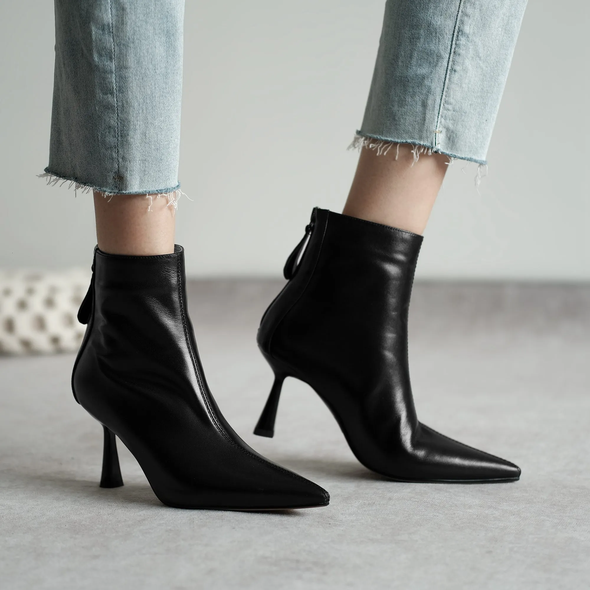 Krazing Pot Big Size 42 Cow Leather Pointed Toe High Heels Chic Design Concise Winter Spring Shoe Dress Warm Wedding_voghion.com