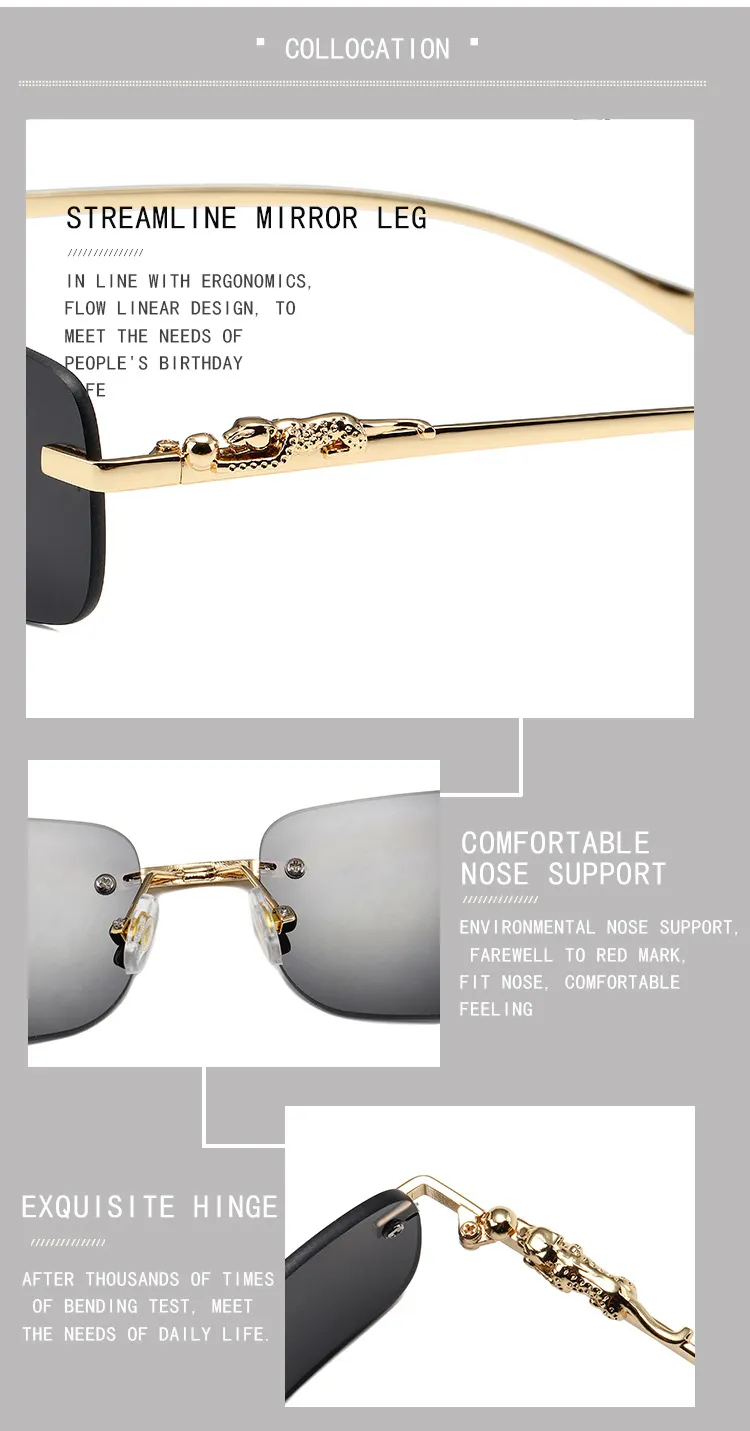 Vintage Sonnenbrille Eckig Rahmenlos Für Damen Und Herren_voghion.com