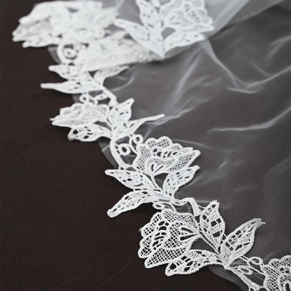 Gioielli per capelli, veli da sposa lunghi con pettine, velo a 1 strato, bordo smerlato, rifiniture in pizzo, lunghezza cattedrale, accessori da sposa per_voghion.com
