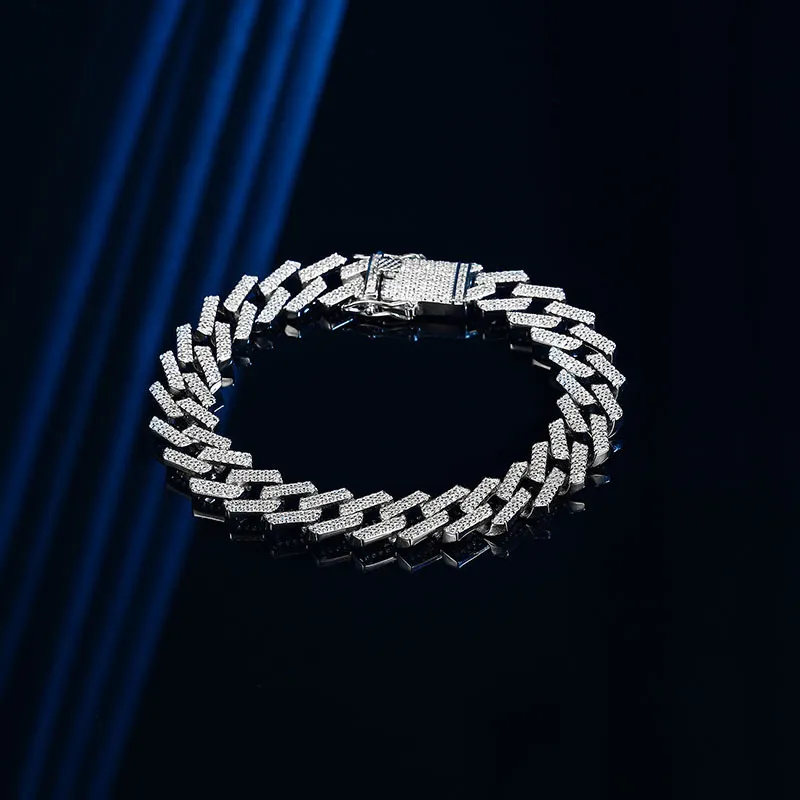 Manufacturer custom 10mm sier thick chunky zirconia full paved ice out cuban chain bracelet_voghion.com
